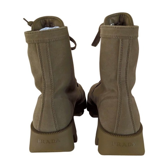 NIB Prada Khaki Canvas Lace Up Combat Boots‎ Women Size 39.5 - Picture 5 of 14